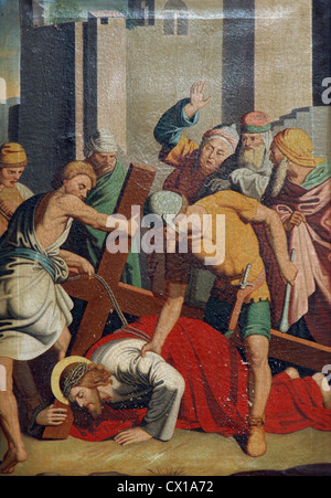 7. der Kreuzweg, Jesus fällt zum zweiten Mal Stockfoto