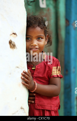 Sehr scheu ländlichen Inderin Andhra Pradesh in Indien Stockfoto