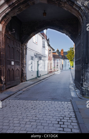 Die High Street-Tor in der Kathedrale in der Nähe von Salisbury, England. Stockfoto