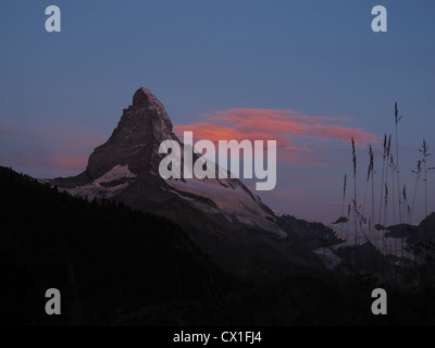 Rosa Wolke über dem Matterhorn Stockfoto