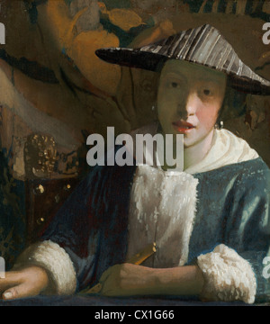 Johannes Vermeer (Niederländisch, 1632-1675) zugeschrieben, Mädchen mit einer Querflöte, wahrscheinlich 1665/1670, Öl auf Platte Stockfoto