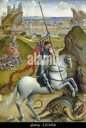 Rogier van der Weyden, Saint George und der Drache, niederländischen, 1399/1400 - 1464, c. 1432/1435, Öl auf Platte Stockfoto