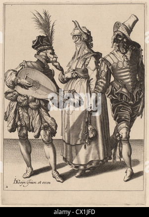 Zacharias Dolendo nach Jacques de Gheyn II zugeschrieben (Niederländisch, aktive 1581/1598), ein paar angesprochen von einem Lautenspieler Stockfoto