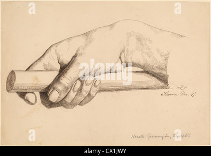 Horatio Greenough, Rechte Hand hält kurze Rute, amerikanisch, 1805-1852, 1847, Stift und Bister über Graphit auf einfaches Papier Stockfoto