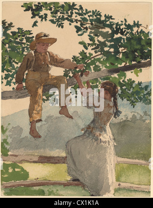 Winslow Homer, auf den Zaun, amerikanisch, 1836-1910, 1878, Aquarell, Gouache, und Graphit auf einfaches Papier Stockfoto