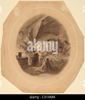 Felix Octavius Carr Darley, The Squatter Tod, amerikanisch, 1822-1888, 1859/1861, Feder und braune Tinte mit braunen waschen Stockfoto