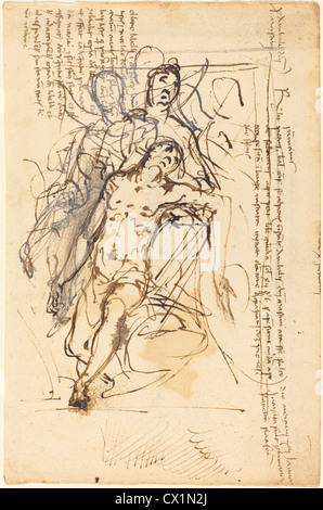 Daniele Crespi (Italienisch, 1597/1600 - 1630), die Pietà, Stift und Bister mit Braun laviert, verstärkt mit weiß auf Bütten Stockfoto