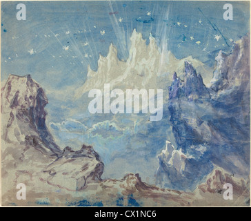 Robert Caney (Britisch, 1847-1911), fantastische Berglandschaft mit einem Sternenhimmel Stockfoto