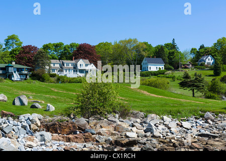 Häuser im Dorf von Mietern Hafen auf St George Halbinsel, Knox County, Maine, USA Stockfoto