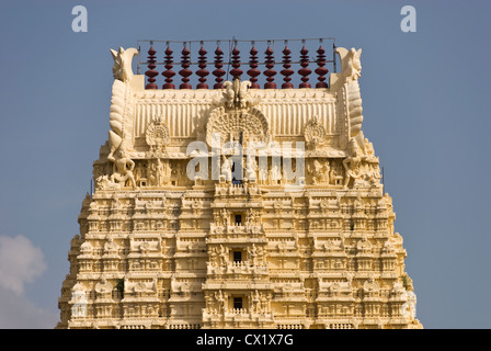 Elk201-4119 Indien, Tamil Nadu, Kanchipuram, Sri Ekambaranathar Temple, Eintrag gopuram Stockfoto