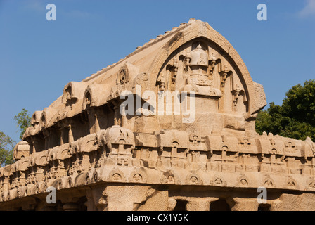 Elk201-4364 Indien, Tamil Nadu, Mamallapuram, fünf Rathas Stockfoto