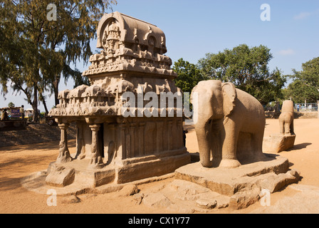 Elk201-4378 Indien, Tamil Nadu, Mamallapuram, fünf Rathas Stockfoto