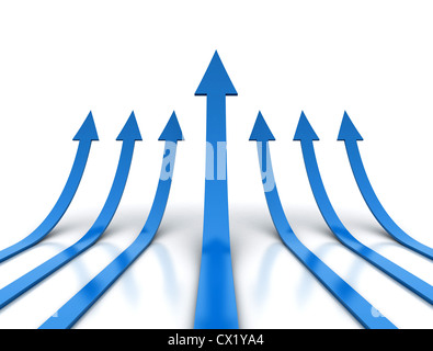 Gruppe der blauen Pfeile nach oben Stockfoto