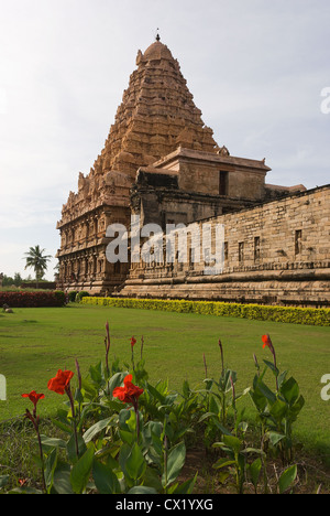 Elk201-4591v Indien, Tamil Nadu, authentische Brihadishwara-Tempel vimana Stockfoto