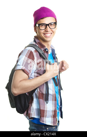 Bild des glücklichen Teenager Blick in die Kamera Lächeln Stockfoto