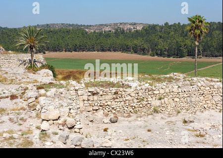 Reste von Siedlungen auf dem Hügel Megiddo (frühe Bronzezeit), in der Bibel erwähnt. Stockfoto
