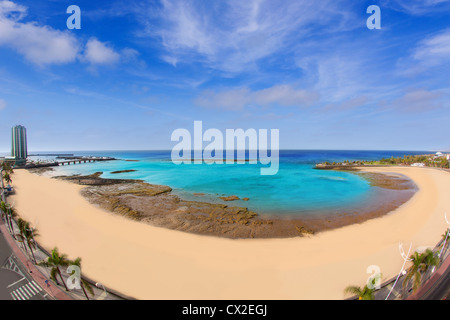 Arrecife Lanzarote Playa del Reducto Strand Luftbild in Kanarische Inseln Stockfoto