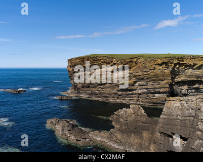 dh Brough Bigging YESNABY ORKNEY Seacliff Spitzen blauen Himmel und ruhiger See Stockfoto