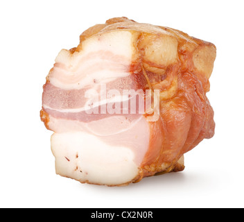 Geräucherter Speck isoliert auf weißem Hintergrund Stockfoto