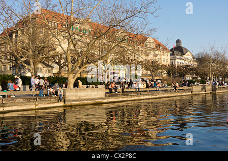 Zürcher Seepromenade, Panorama, Schweiz Zürich, Stockfoto