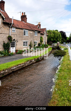 Ein Blick auf die Beck durch Hovingham Dorf, North Yorkshire Stockfoto