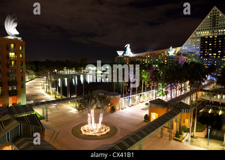 Swan und Dolphin Hotel nachts Disneyland Orlando Florida Stockfoto