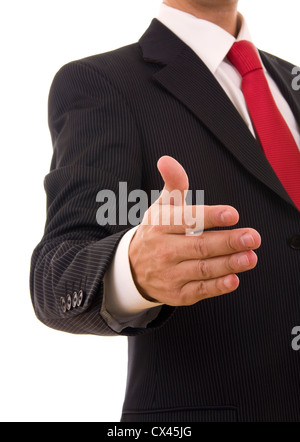 Geschäftsmann mit einer offenen Hand bereit, einen deal zu besiegeln Stockfoto