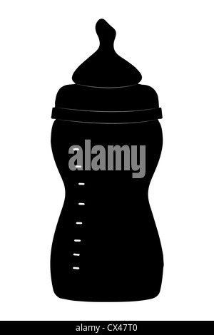 Eine Silhouette von einem Baby Babyflasche isoliert auf weißem Hintergrund Stockfoto