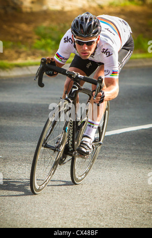 Welt-Champion Mark Cavendish absteigend Caerphilly Mountain während der Tour of Britain Stockfoto