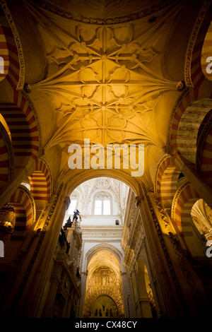 Kathedrale Mezquita (Moschee) gerippten Gewölbe historische Innenarchitektur in Cordoba, Spanien, Region Andalusien. Stockfoto
