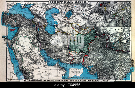 Zentralasien: Afghanistan und ihr Verhältnis zu britischen und russischen Gebieten. Einschub von Europa, Asien und Afrika gehören. 1885 Stockfoto