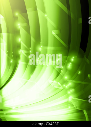 Technologie-Stil, abstrakt stilisierte grüne Wellen, mit Transparenz-Effekt Stockfoto