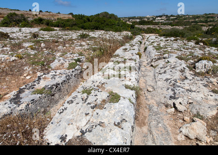 Die mysteriösen Wagenspuren am Clapham Junction, Insel Malta, Mittelmeer Stockfoto