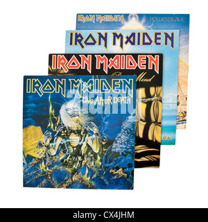 Sammlung von Iron Maiden-Vinyl-Schallplatten / LP Stockfoto