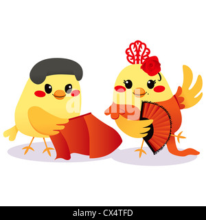 Niedlichen Männchen Torero und weibliche Vogel Flamenco Tänzerin paar Stockfoto