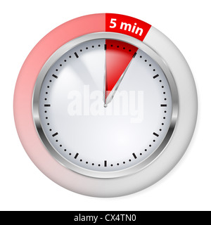 Rote Timer-Symbol. Fünf Minuten. Abbildung auf weiß. Stockfoto