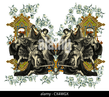 Luxuriösen viktorianischen Initialen Buchstaben M, nach einer Gravur 'A Bull Fight"edited by The Graphic - London, ca. 1878. Stockfoto