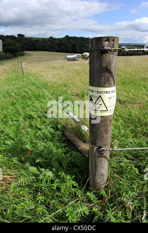 Nahaufnahme von einem Elektrozaun Stockfoto