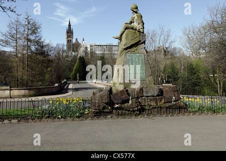 Denkmal für die Hochland-helle Infanterie gefallenen in den südafrikanischen Krieg, Kelvingrove Park West End von Glasgow, Schottland, UK Stockfoto