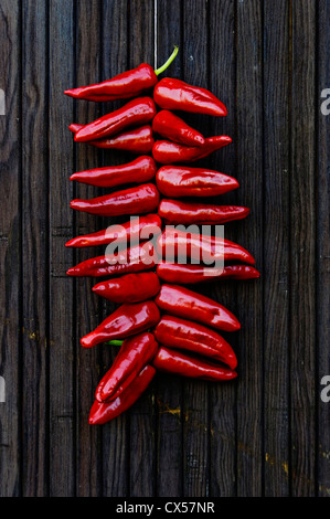 Espelette Paprika an eine Tür hängen Stockfoto