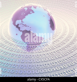Konzept der globalen Informations- und Technologie. Der Raum der Binär-Code. Stockfoto