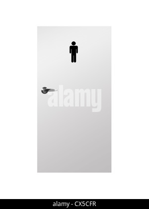 Eine konzeptionelle Holztür mit Zeichen isoliert auf weiss Stockfoto