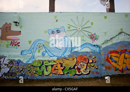 Bunte Graffiti an der Wand, Reykjavík, Island, Europa Stockfoto