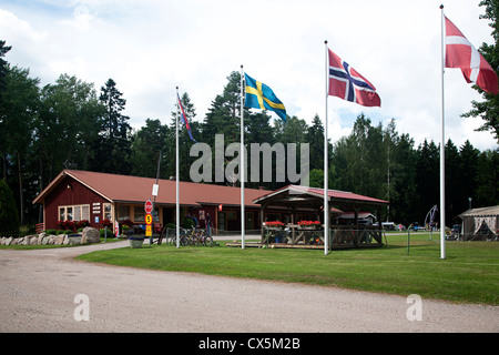 Eingang des schwedischen Campingplatz, Hedesunda, Gasterikland, Schweden Stockfoto