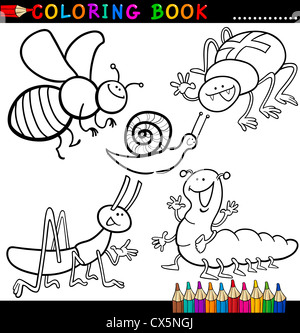 Malbuch oder Seite Cartoon Illustration lustige Insekten und Bugs für Kinder Stockfoto