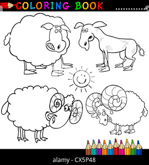 Coloring Book oder Seite Cartoon Illustration der Funny Farm und Nutztiere für Kinder Stockfoto