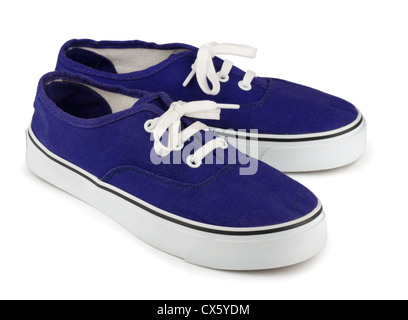 Blaue Sport Schuhe isoliert auf weiss Stockfoto