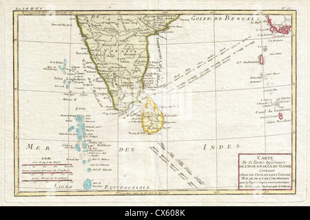 1780 Bonne Karte von Süd-Indien, Ceylon und die Malediven Stockfoto