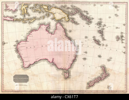 1818 Pinkerton Karte von Australien und Neuseeland Stockfoto