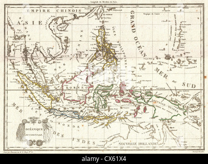 1810 Tardieu Karte von Ost-Indien, Singapur, Südostasien, Sumatra, Borneo, Java Stockfoto